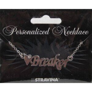 ❤ BREAKER Name Silvertone Rhinestone 14.5" w 4.5" Multi Ring Ext Necklace